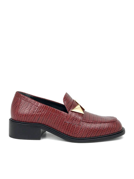 Gold&Rouge Leder Damen Loafers in Rot Farbe