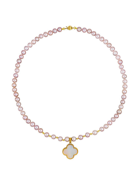 Necklace 18k Gold Pendant Shell Pearl Salmon Pearls F125785