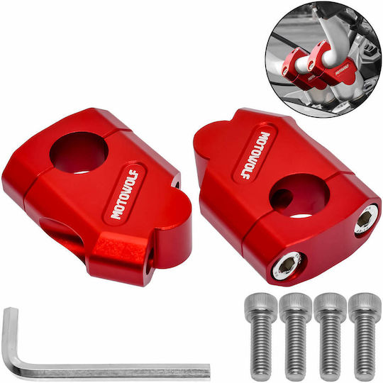 Motowolf Set of Red 7/8” 22mm Motorcycle Handlebar Riser Spacer Clamps 2 Pieces Mdl3517-r