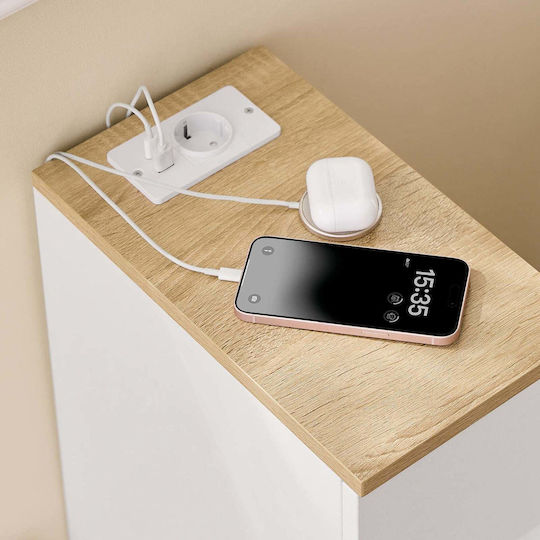 Wooden Bedside Table White 20x35x60cm