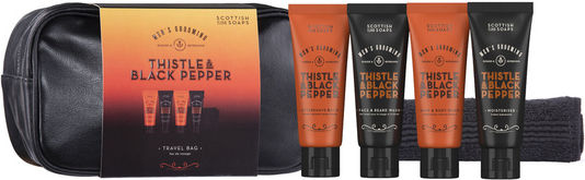 The Scottish Fine Soaps Thistle & Black Pepper Travel Set for Moisturizing & Body Cleaning 5pcs