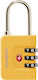 Samsonite 3dial Steel Padlock Brass Combination with TSA Certification 32mm Yellow 1pcs