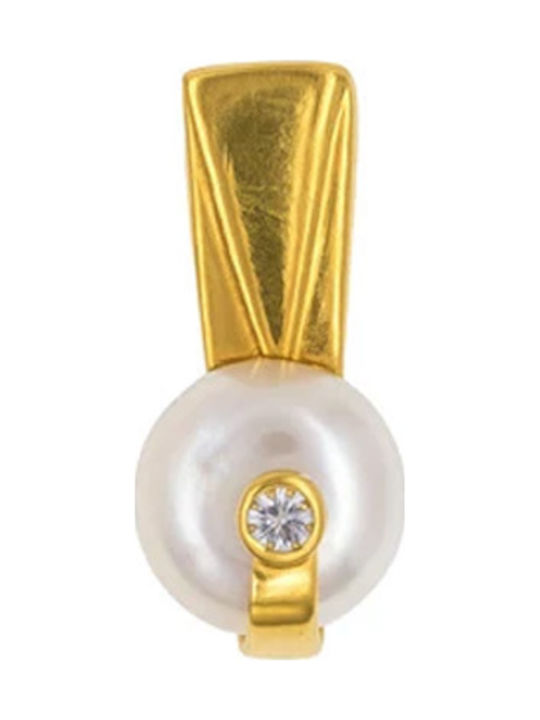 14K White Gold Pendant Pearl Zircon F126480