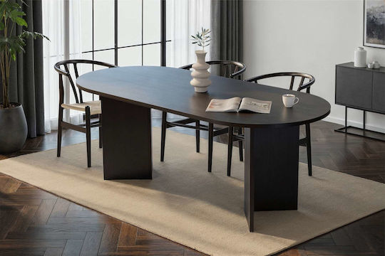 Sabella Oval Wooden Dining Room Table Black Wood 200x90x75cm