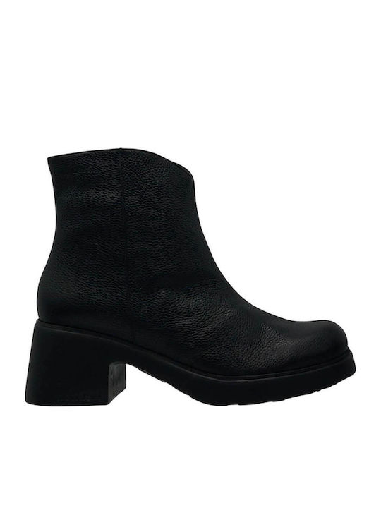 Leather Women's Ankle Boots with Medium Heel Black