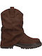 Suede Women's Ankle Boots with Medium Heel Brown