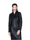 Women's Long Lifestyle Leather Jacket for Winter Black