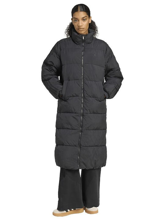 Down Down Μακρύ Γυναικείο Puffer Μπουφάν για Χειμώνα Black