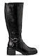 Synthetic Leather Riding Boots Black
