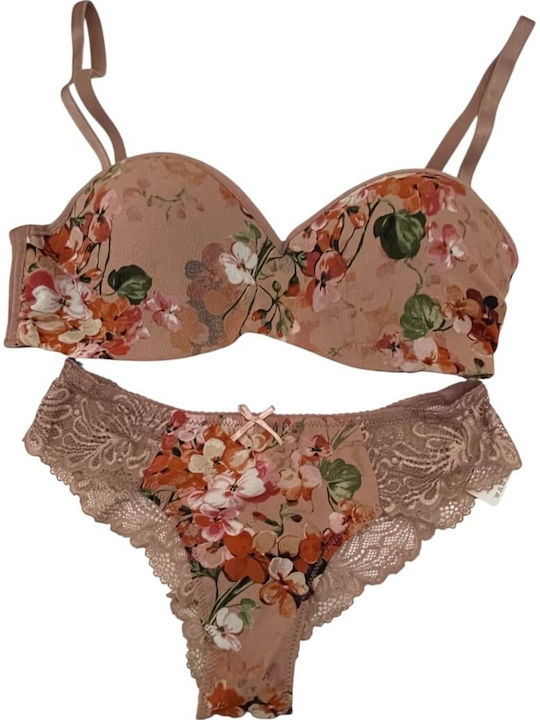Jadea Lace Underwear Set with Bra & Brazil mocha