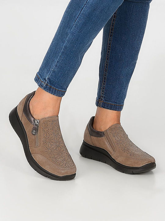 Ανατομικά Γυναικεία Slip-On Δερμάτινα Καφέ