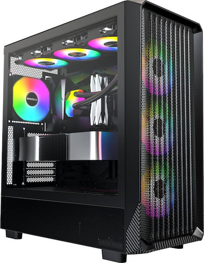 Montech X5 Геймърско Midi Tower Компютърна Кутия с Страничен Прозорец Черен
