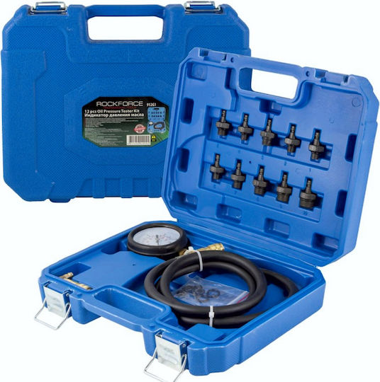 Rockforce Tester Πίεσης Λαδιού Σπειρωτούς Αντάπτορες 0-10bar 12τμχ Βαλίτσα