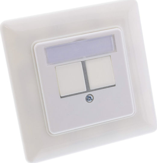 Inline Frame Set 2x RJ45 Keystone Snap-in White RAL9010