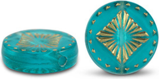 Acrylic Bead Embossed Petrol Gold 15mm 1pc