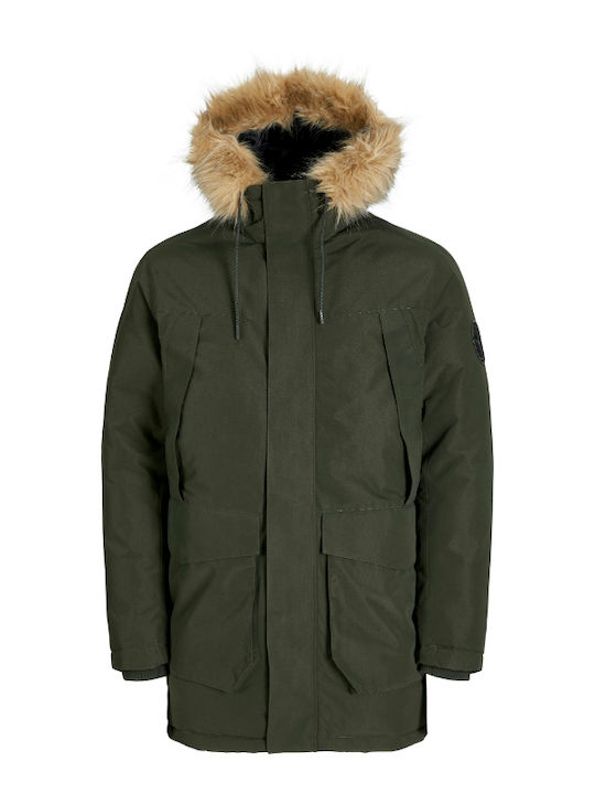 Jack & Jones Χειμωνιάτικο Μπουφάν Παρκά Χακί