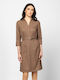 Shirt Dress with 3/4 Sleeve Brown