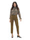 Damen Hoch tailliert Stoff Hose in Geradem Schnitt Olive