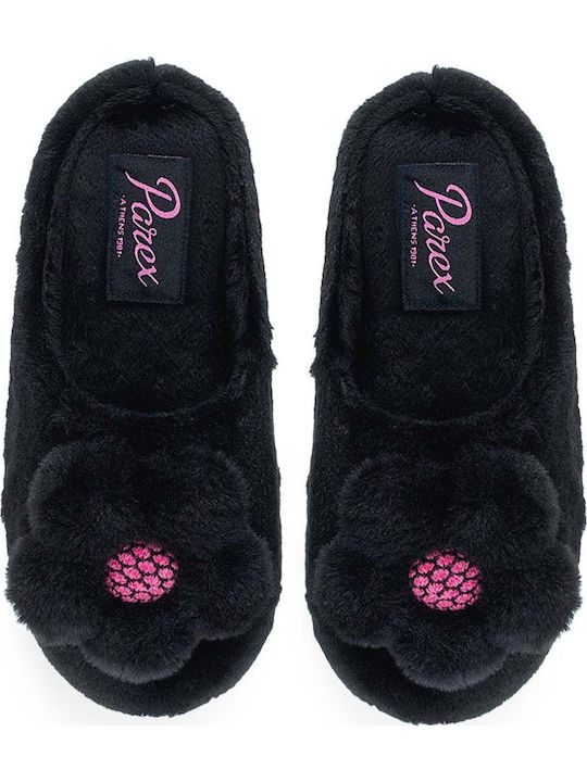 Parex Winter Damen Hausschuhe mit Fell Schwarze