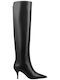 Schwarze Damenstiefel aus Leder Über dem Knie