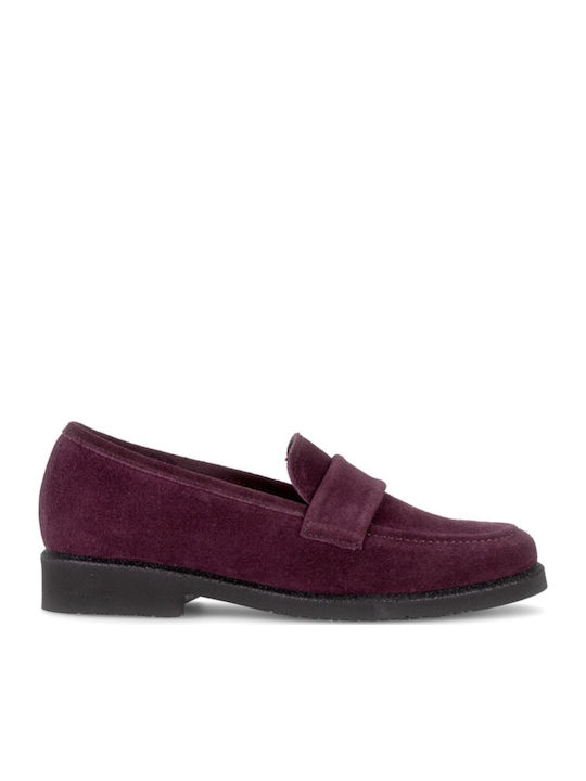 Leather Women's Moccasins in Burgundy Color