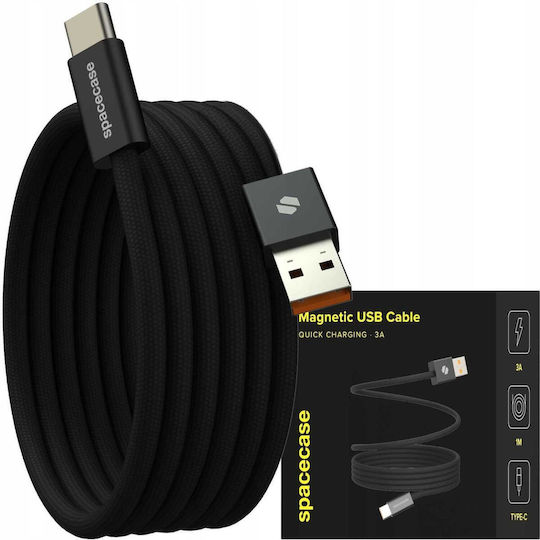 Spacecase Магнитен / Плетена USB 2.0 Кабел USB-C мъжки - USB-A мъжки 32W Черен 1м
