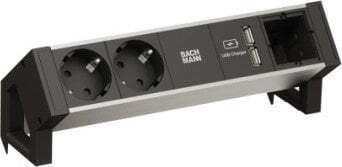 Bachmann Desk2 Alu Πολύπριζο 2 Θέσεων με 1 USB-A