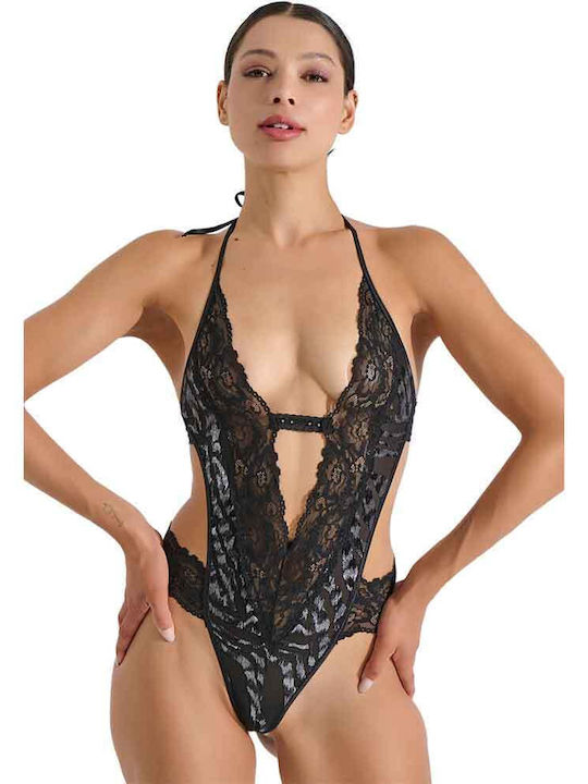 Danteliertes Sexy Bodysuit Milena Paris Schwarz Silber