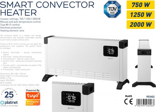 Platinet Конвектор Подов 2000W с WiFi Бял