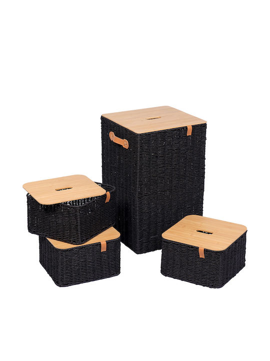 Eurocasa Σετ Καλάθια Απλύτων Ψάθινα 53x33x33cm Μαύρο