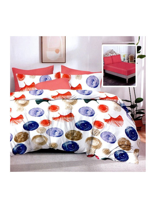 Pucioasa Set Husă de Pilotă Dublă cu 4 Fețe de Pernă & 1 Cearsaf 200x220 Coral