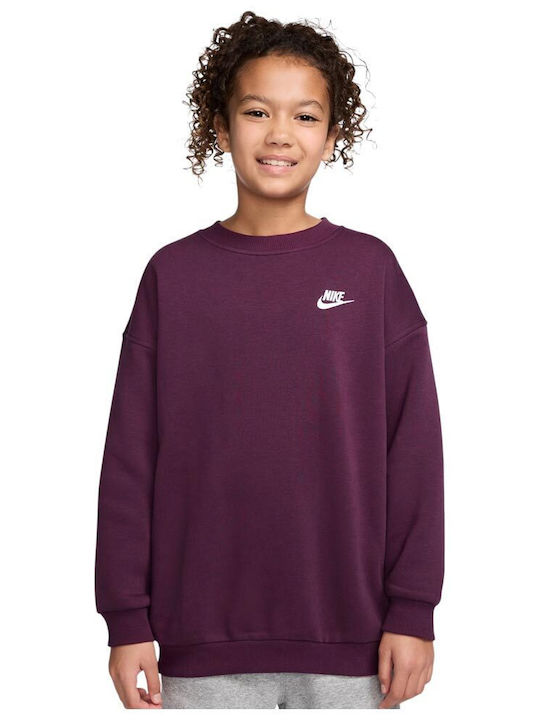 Nike Fleece Παιδικό Φούτερ Μπορντό Sportswear Club