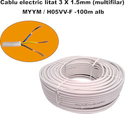 Cablu Electric Multifilar 3 X 1.5mm Myym H05vv-f Bobină 100 Metri Alb Cablu Electric Multifilar 3 X 1.5mm Myym H05vv-f Bobină 100 Metri Alb