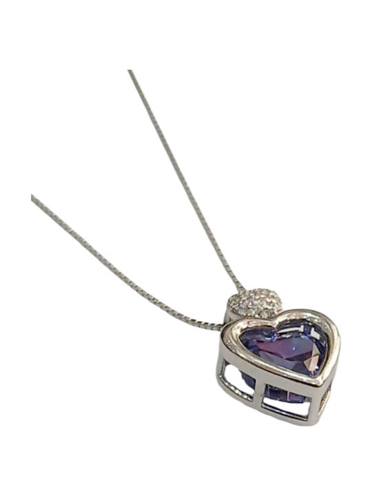 Prince Silvero Halskette Doppelter mit Design Herz aus Silber mit Zirkon