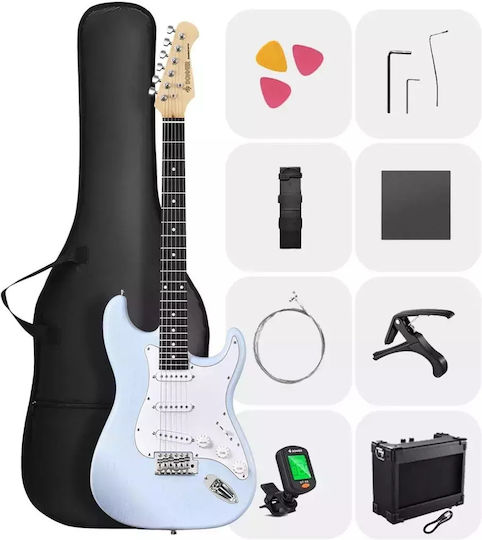 Donner Set Chitară Electrică Stratocaster Neagră cu Husă