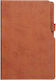 Pyrographic Leatherette Notebook Ruled with Elastic and Pen Holder Beige