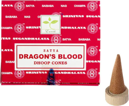 Satya Dragon's Blood Dhoop Räucherkegel Keramischer Halterung 12 Stück