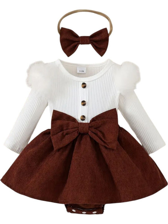 TakTakBaby Бебешко Боди Дълъг ръкав Brown/White