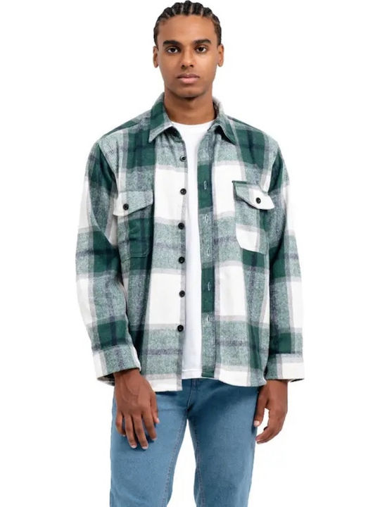 Long-sleeved Flannel Shirt Checked Green