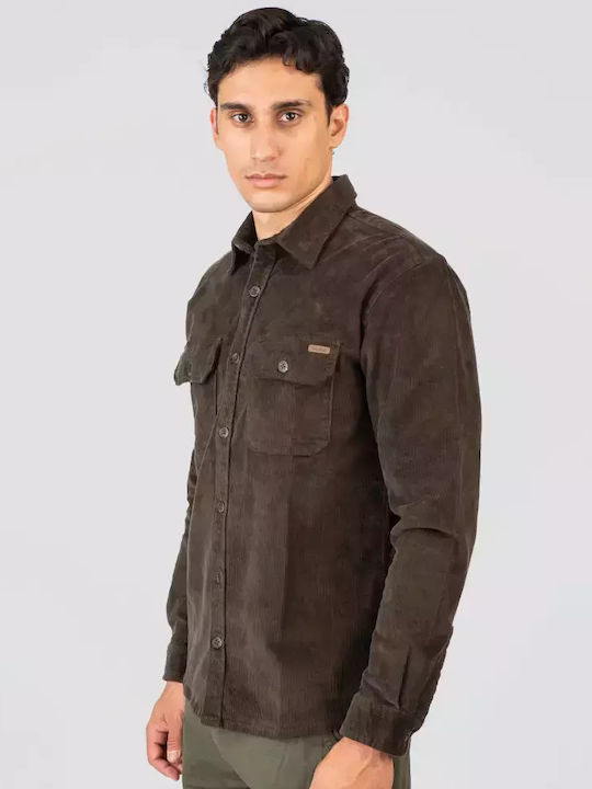 Μακρυμάνικo Κοτλέ Overshirt σε Κανονική Γραμμή Grey