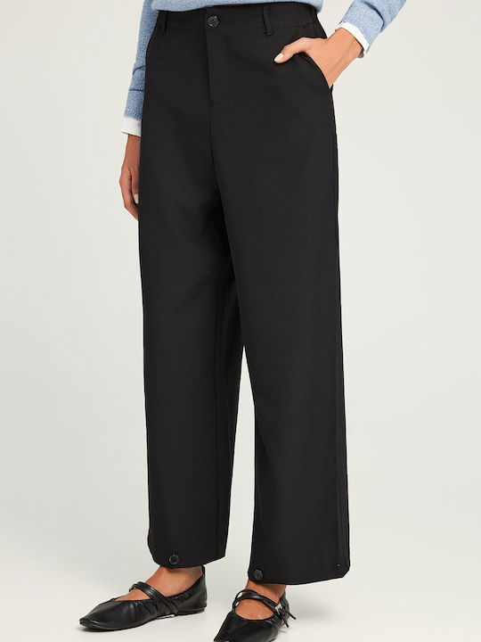 Funky Buddha Damen Stoff Hose mit Gummizug Schwarz
