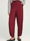 Damen Stoff Hose mit Gummizug Burgundisch