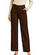 Women's High-waisted Fabric Trousers Brown