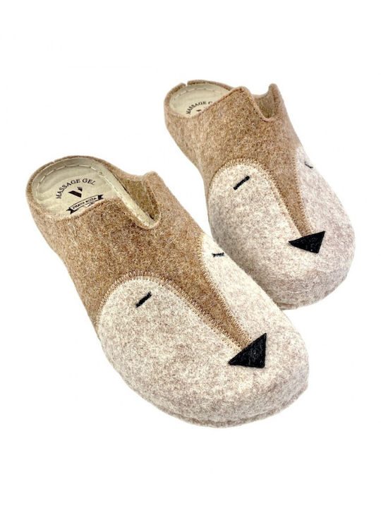 Leather Winter Women's Slippers Beige