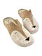 Leather Winter Women's Slippers Beige
