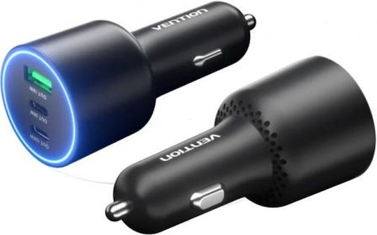 Vention Auto-Ladegerät 100W mit Anschlüssen: 1xUSB 2xType-C