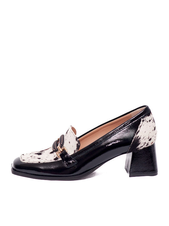 Leder Pumps mit mittelhohem Absatz Schwarz