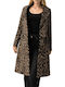 Women's Leopard Black Coat with Buttons
