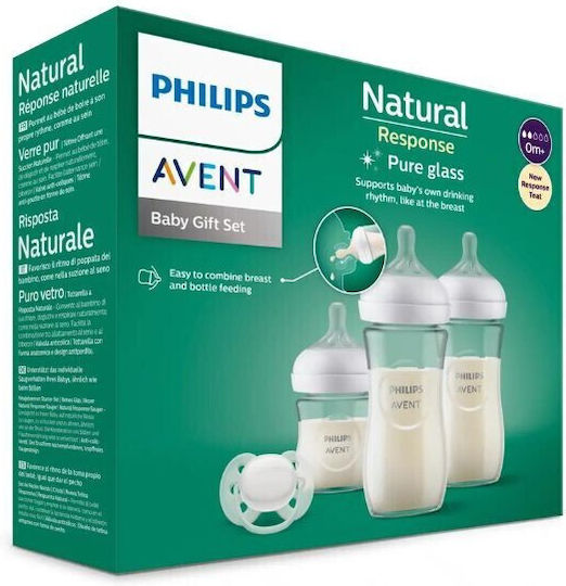 Philips Glass Baby Bottle Set Natural Response Anti-colic with Silicone Teat for 1+ Months White 3pcs