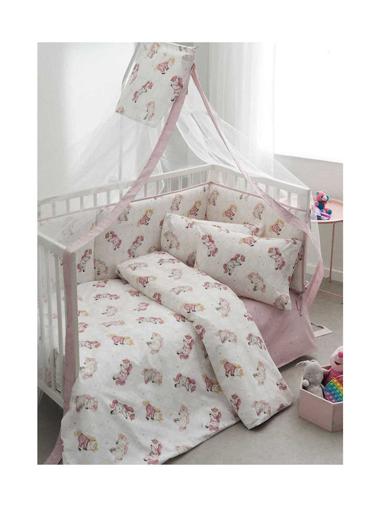 Vesta Home Σετ Βρεφική Παπλωματοθήκη με Μαξιλαροθήκη White-lila 120x160εκ.